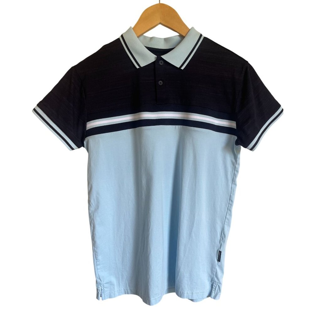 Scott James Navy Blue Light Blue Striped Polo Golf Performance Knit Size Small - Picture 1 of 7